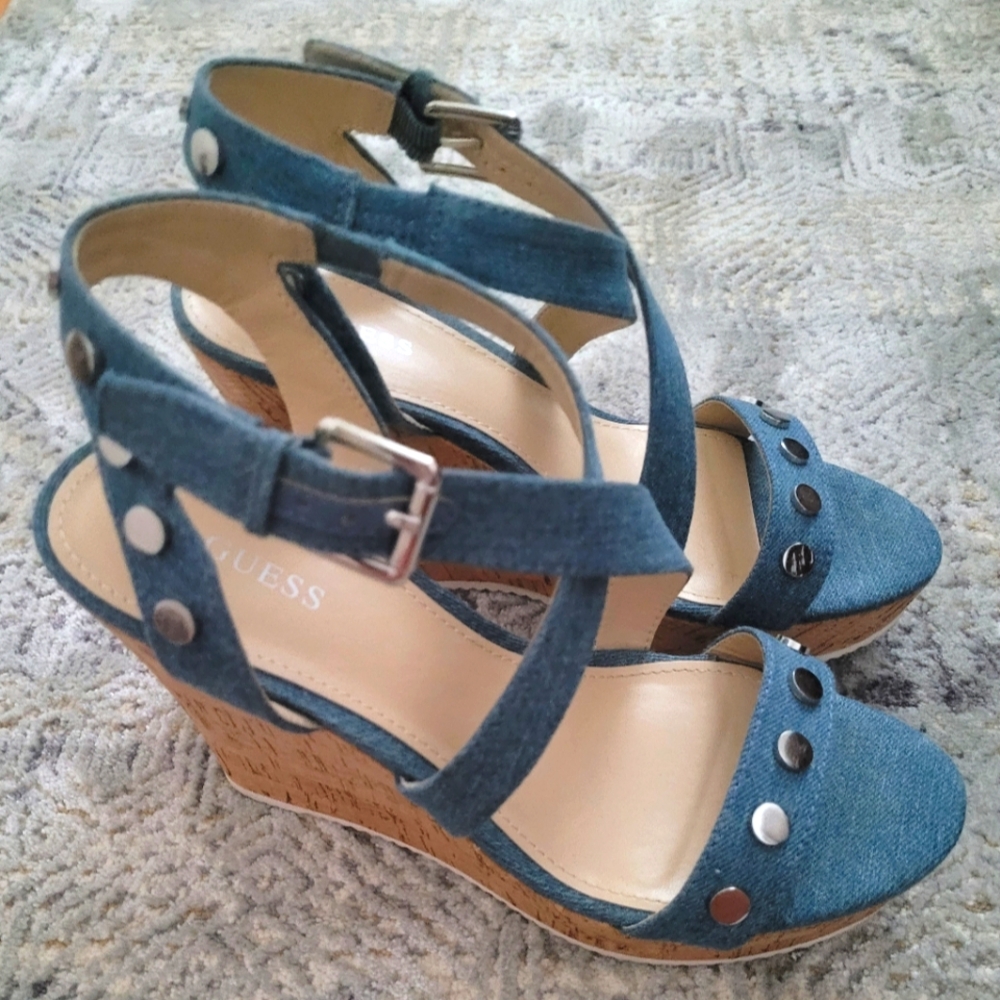 Guess denim,cork wedge sandals